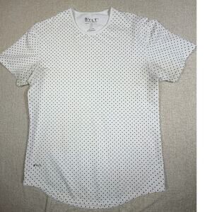 BYLT Women's L White Black Polka Dot Drop Cut Short Sleeve T Shirt Basics Casual